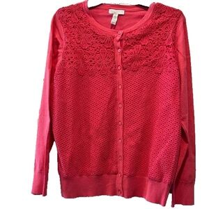 Charter Club Women's Glamour Pink Floral Lace Button Front Cardigan Plus 1X